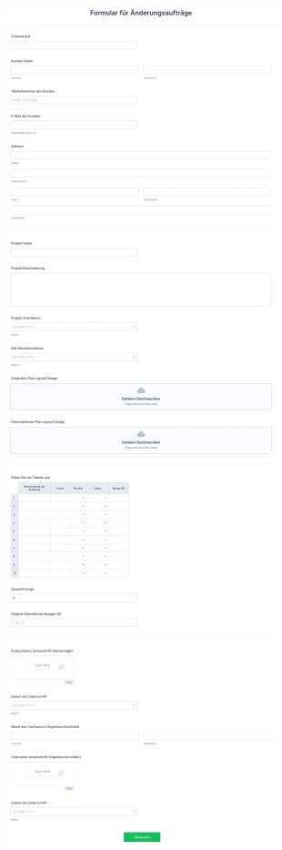 Formular Für Änderungsaufträge