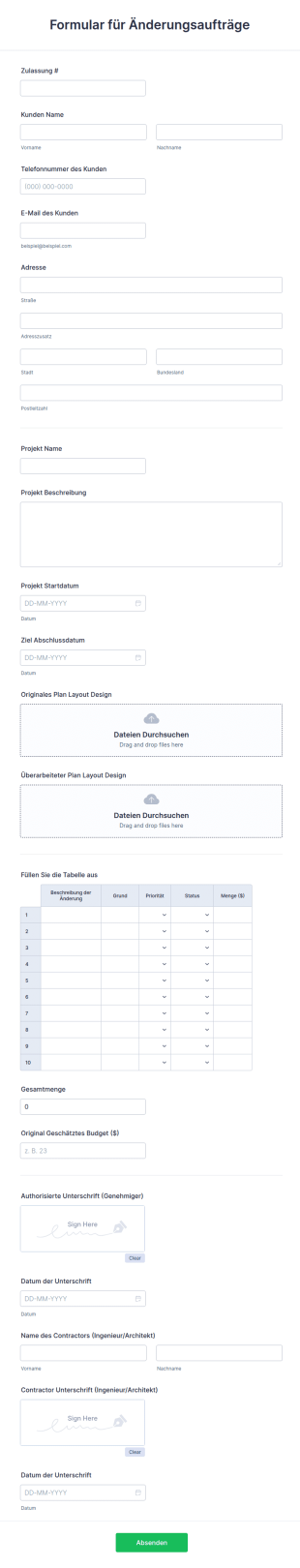 Formular Für Änderungsaufträge