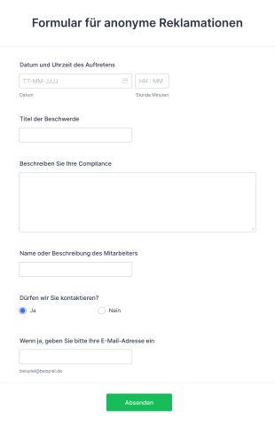 Formular Für Anonyme Reklamationen Form Template