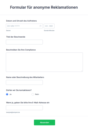 Formular Für Anonyme Reklamationen