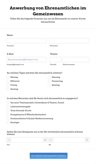 Formular Für Anwerbung Von Ehrenamtlichen Im Gemeinwesen Form Template