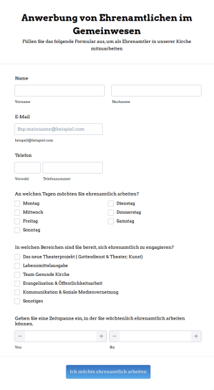 Formular Für Anwerbung Von Ehrenamtlichen Im Gemeinwesen