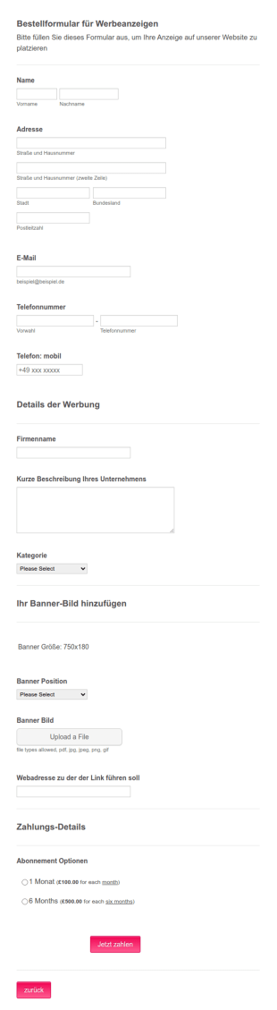 Formular Für Anzeigenkunden