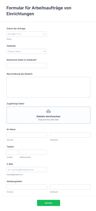 Formular Für Arbeitsaufträge Von Einrichtungen