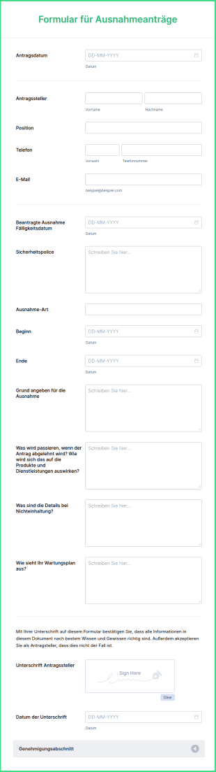 Formular Für Ausnahmeanträge