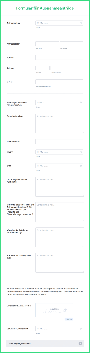 Formular Für Ausnahmeanträge
