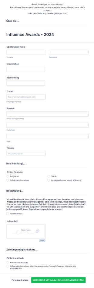Formular Für Auszeichnungen