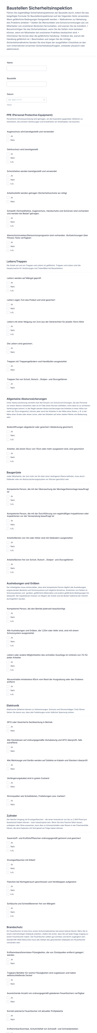 Formular Für Baustellen Sicherheitsinspektion