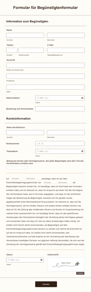 Formular Für Begünstigtenformular Form Template