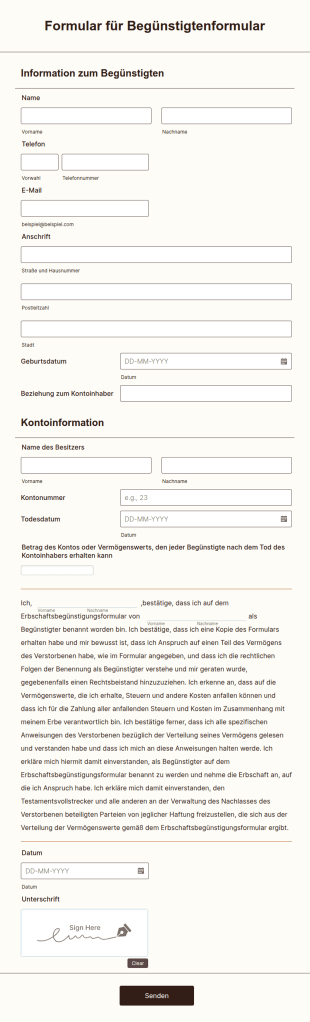 Formular Für Begünstigtenformular