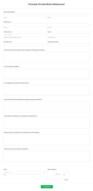 Formular Für Berufliche Referenzen Form Template