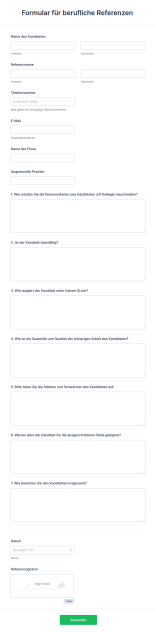 Formular Für Berufliche Referenzen