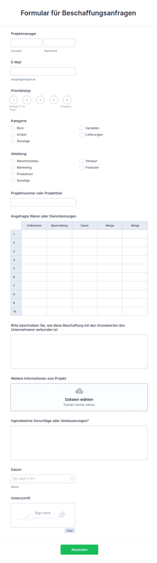 Formular Für Beschaffungsanfragen