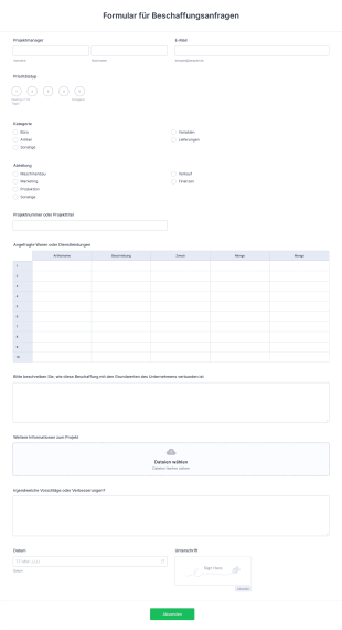 Formular Für Beschaffungsanfragen Form Template