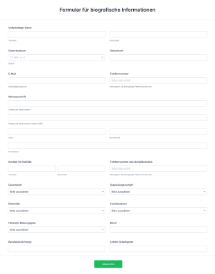 Formular Für Biografische Informationen