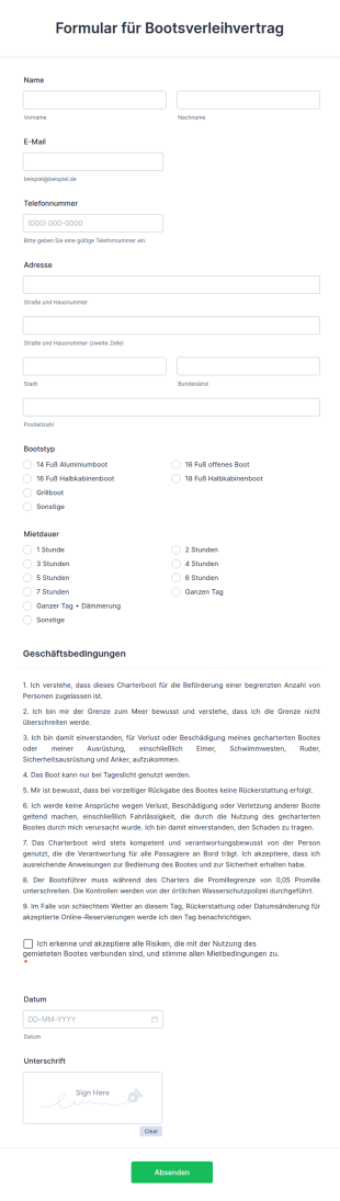 Formular Für Bootsverleihvertrag