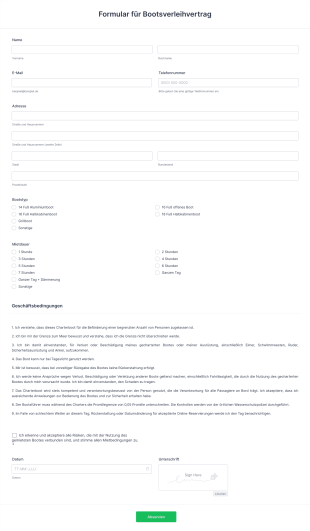 Formular Für Bootsverleihvertrag Form Template