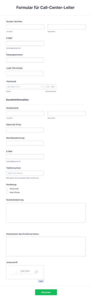 Formular Für Call Center Leiter