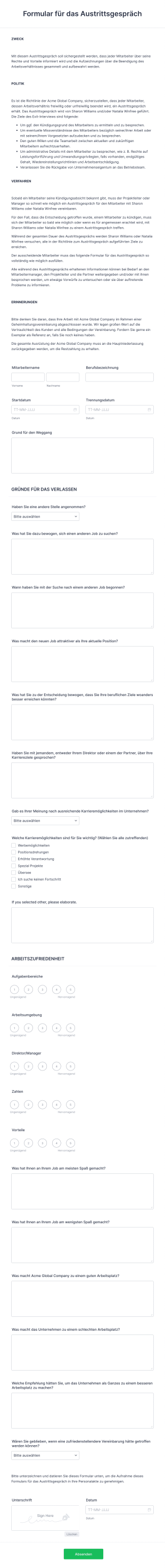 Formular Für Das Austrittsgespräch Form Template