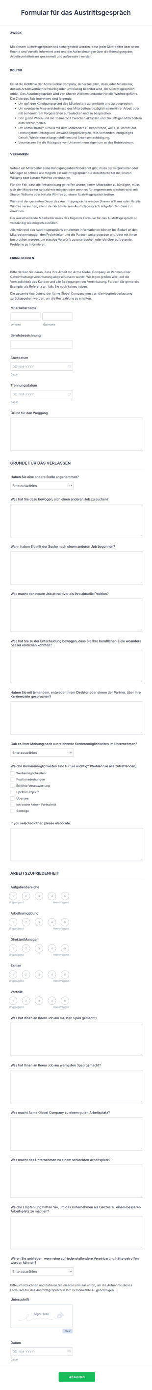Formular Für Das Austrittsgespräch