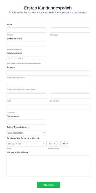 Formular Für Das Erste Kundengespräch