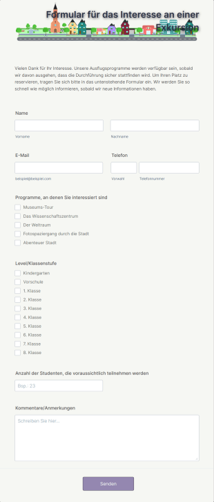 Formular Für Das Interesse An Einer Exkursion Form Template