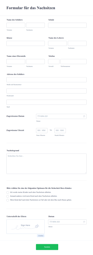 Formular Für Das Nachsitzen