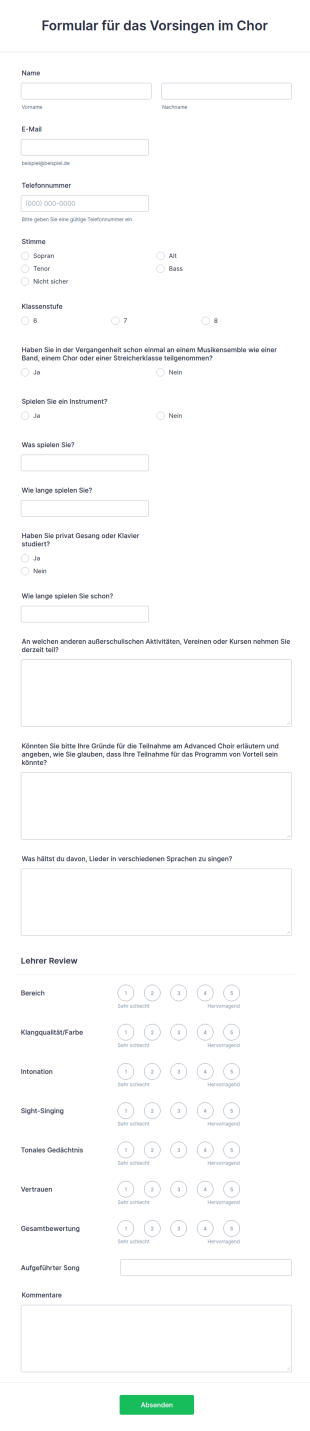Formular Für Das Vorsingen Im Chor