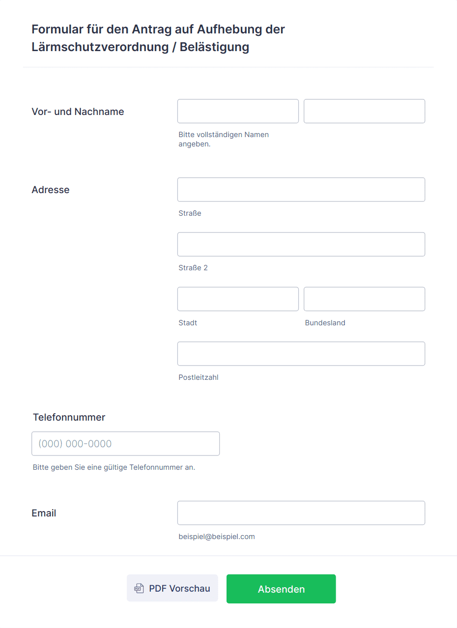 Formular für den Antrag auf Aufhebung der Lärmschutzverordnung ...