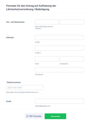 Formular Für Den Antrag Auf Aufhebung Der Lärmschutzverordnung / Belästigung