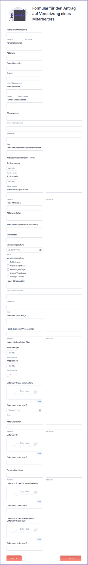 Formular Für Den Antrag Auf Versetzung Eines Mitarbeiters