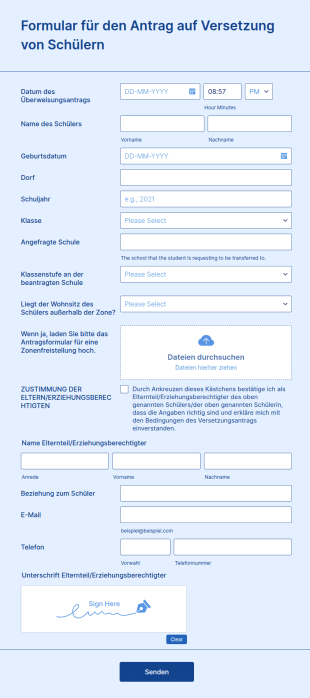 Formular Für Den Antrag Auf Versetzung Von Schülern