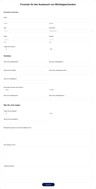 Formular Für Den Austausch Von Wichtelgeschenken Form Template