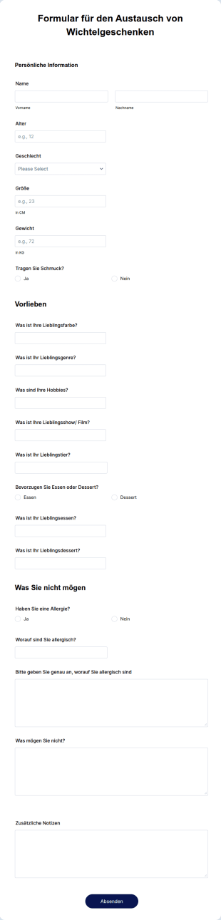 Formular Für Den Austausch Von Wichtelgeschenken