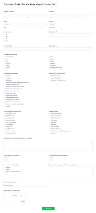 Formular Für Den Bericht über Einen Schulvorfall Form Template