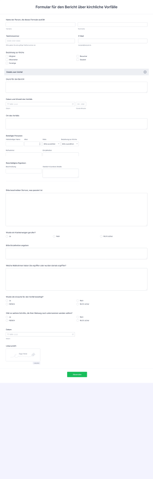 Formular Für Den Bericht über Kirchliche Vorfälle Form Template
