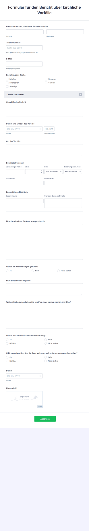 Formular Für Den Bericht über Kirchliche Vorfälle