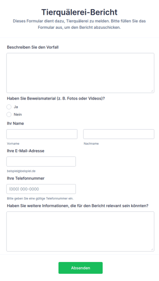 Formular Für Den Bericht über Tierquälerei