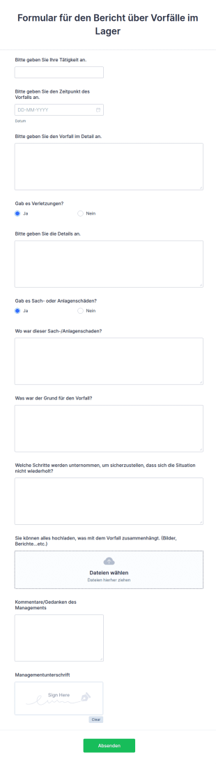 Formular Für Den Bericht über Vorfälle Im Lager