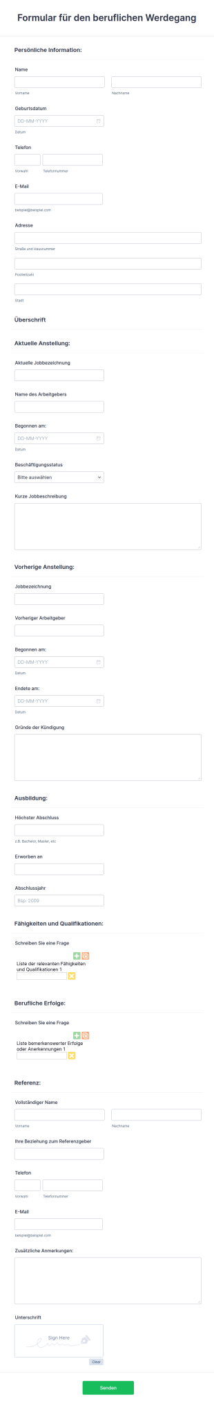 Formular Für Den Beruflichen Werdegang