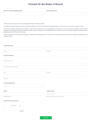Formular Für Den Broker Of Record Form Template