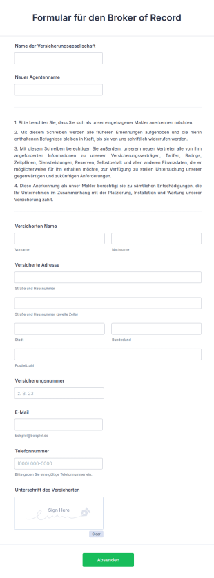 Formular Für Den Broker Of Record