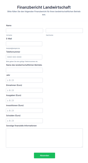 Formular Für Den Finanzbericht Landwirtschaft