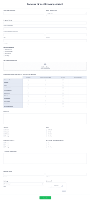 Formular Für Den Reinigungsbericht Form Template