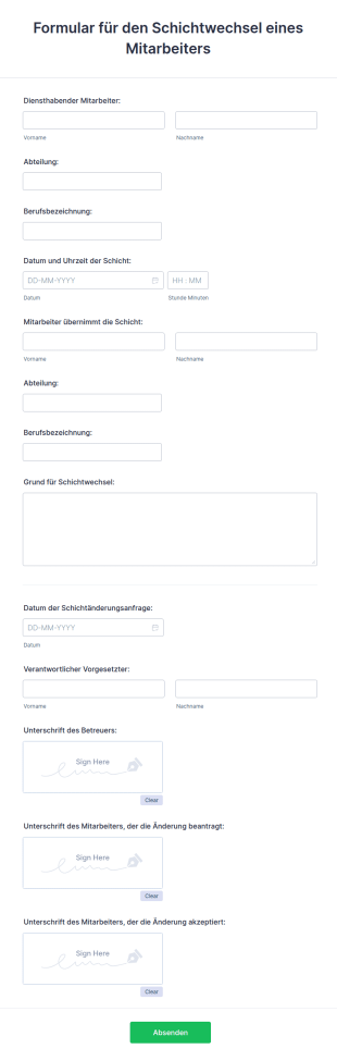 Formular Für Den Schichtwechsel Eines Mitarbeiters