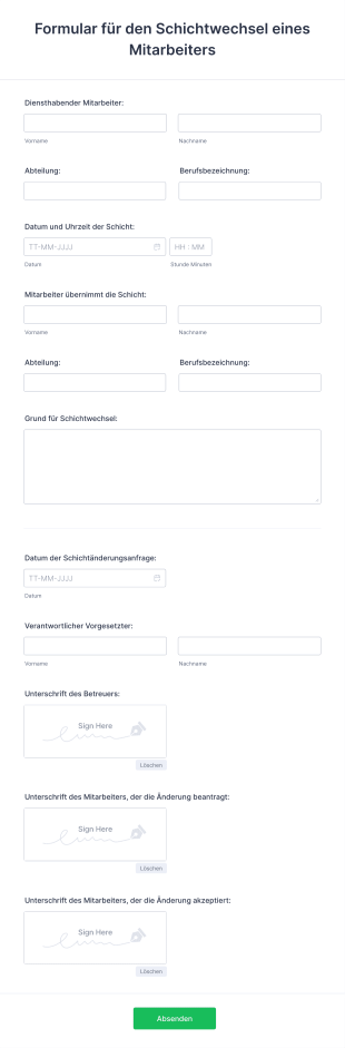 Formular Für Den Schichtwechsel Eines Mitarbeiters Form Template