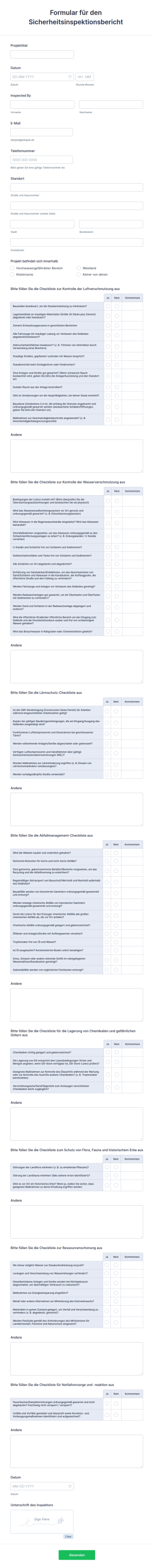 Formular Für Den Sicherheitsinspektionsbericht