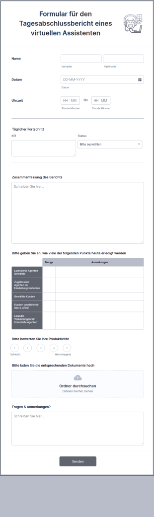 Formular Für Den Tagesabschlussbericht Eines Virtuellen Assistenten