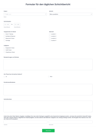Formular Für Den Täglichen Schichtbericht Form Template