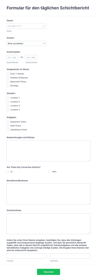 Formular Für Den Täglichen Schichtbericht